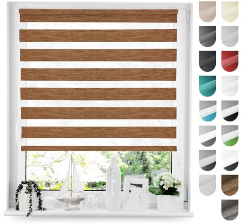 Tom'Shop Doppelrollo Klemmfix ohne Bohren Holzlook Gold 100cm x 130cm | Duo Rollo mit Klemmträger Fensterrollo Seitenzugrollo für Lichtschutz Sichtschutz Sonnenschutz leichte Montage