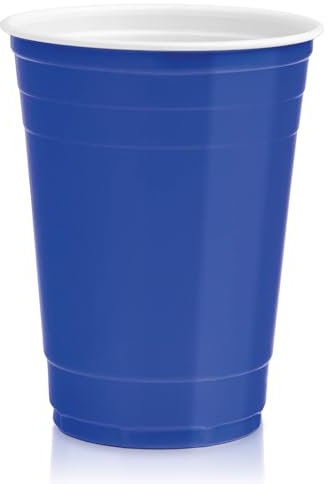 Maxi Products - 100 Vaso Bicolor Plástico Reutilizable Azul-Blanco - 450 cc - Vasos Reciclables - Tazas Americanas - Juego Beer Pong - Vasos Cerveza - Fiestas, Celebraciones - BEER PONG