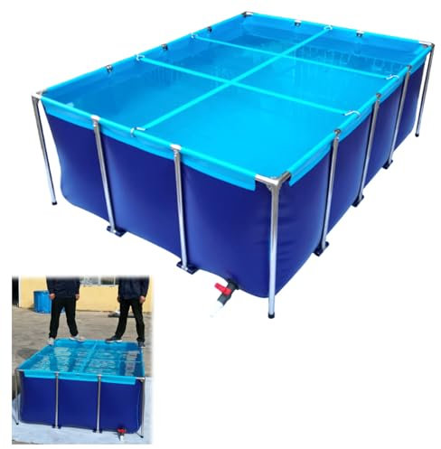 Aquarium Piscine Bassin,Bassin à Poissons, Piscina rectangulaire, Aquarium avec Support, Bassin à carpes koï, étang en PVC avec vanne de vidange, pour l'irrigation du Jardin ,Bleu,1.2*1*0.8m