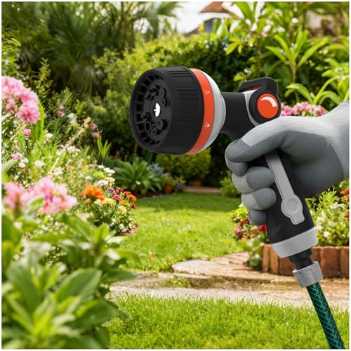 OHAANYY 10-Modi Metall Gartenschlauchaufsatz, Hochdruck Gartenspritze | 10-Modi Metall Gartenschlauchaufsatz mit Hochdruck-Daumenbedienung für Garten und Autowäsche.