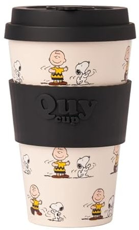 QUY CUP Tazza Snoopy Dancing 400ml - Mug Eco-Friendly R-PET Bambù con Coperchio - Riutilizzabile Lavastoviglie - Home Decor Peanuts