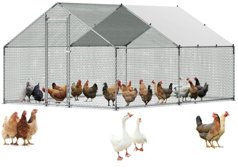 VEVOR Enclos Poulailler en Métal, 3x4x2 m, Grand Parc Grillagé avec Couverture, Toit en Pente avec Serrure de Sécurité, Cage Extérieur pour Poules, Canards, Lapins, Volailles, de Jardin, Ferme, Cour