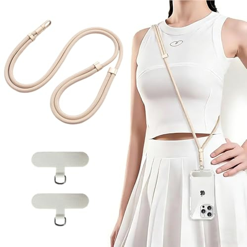 Anfire Handykette Universal für alle Smartphones,Anti Verlust handyband zum umhängen mit 2 Stück Ultradünnem Patch,Kordel Kette für Outdoor, Reise, Einstellbar und Abnehmbar，Beige