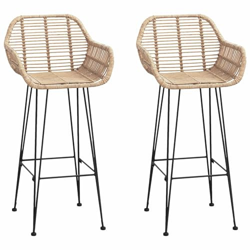 vidaXL Barstuhl 2 STK. Natur 55 x 52 x 105 cm Rattan und Eisen