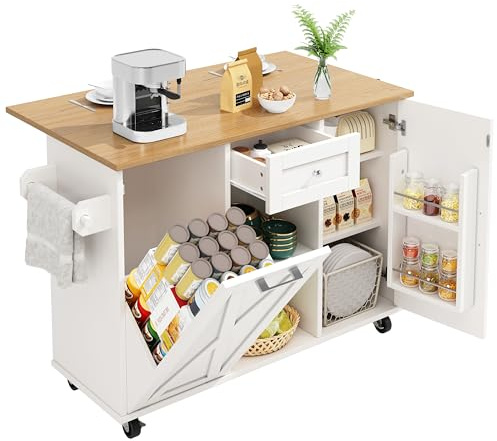 NuvlaGu Îlot de cuisine moderne avec armoire à poubelles, armoire de buffet, table à manger multifonction avec espace de rangement, chariot de service avec étagères à collations, noir, MDF, 142 x 63 x