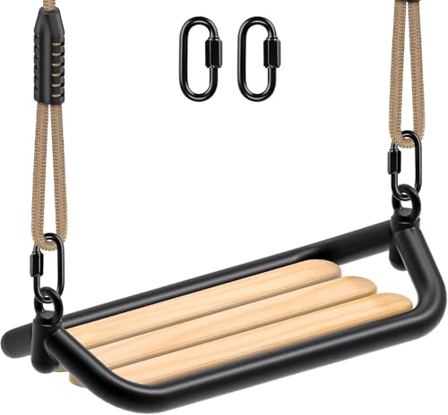 SELEWARE Columpio para Exteriores para niños, Columpio de Madera con Cuerda Ajustable, Asiento Ancho para Adultos, Columpio de Madera Colgante, 272 kg de Capacidad
