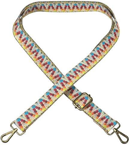 EAZY CASE - Verstellbarer Taschengurt, Ersatz Gurt für Handtaschen, Schulterriemen für Umhängetaschen, dünner Riemen für Taschen und Tragetaschen, DIY Taschenband, Zickzack - Regenbogen Metall Gold