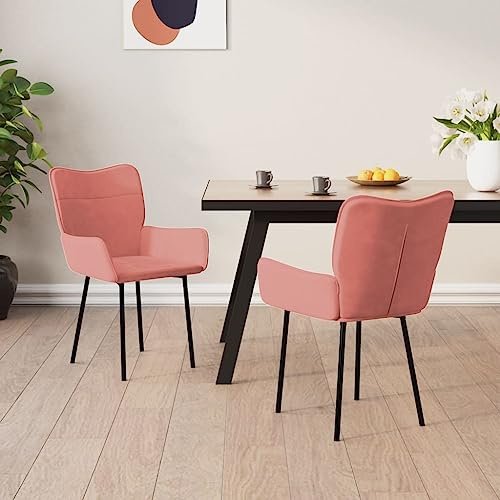 Bucmath Esszimmerstühle 2 STK. Rosa Samt, Ergonomische Küchenstühle mit Armlehnen, Metallbeine, Modernes Design, Hoher Sitzkomfort für Esszimmer, 55x58,5x81,5 cm