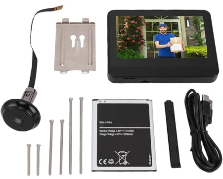 YWBL-WH Telecamera Spioncino, Campanello WiFi LCD da 4,3 Pollici con Video HD 1080P, Rilevamento del Movimento, Conversazione Bidirezionale, Batteria da 5000 MAh, per la Sicurezza