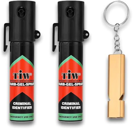 HOERNECKE TIW Spray de Défense Anti Agression 20ml + Sifflet d’Alerte – Lot de 2 Gel Marquant Rouge Indélébile Portée 4m – 100% Légal – Format Compact Poche & Sac à Main – Femme & Homme