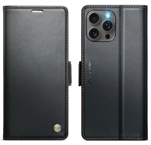 KZB Wallet Case for iPhone 15 Pro Max, Magnetic Flip, RFID Blocking, Black | 3 Card Holders, Kickstand, Shockproof, Premium PU Leather, Magnetic Closure, Phone Cover for iPhone 15 Pro Max (6.7'')