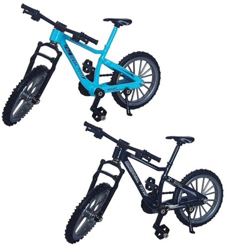 FIQLUL 2 Stück Finger BMX Fahrrad Set, Miniatur Mountainbike Modell aus Metalllegierung, Mini Finger Bike Spielzeug für Kinder und Erwachsene, Deko Fahrrad Modell Set, Schwarz & Blau