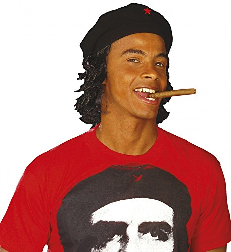 shoperama Schwarze Che Guevara Mütze mit Haaren Revolutionär Hut Perücke Kappe Barett