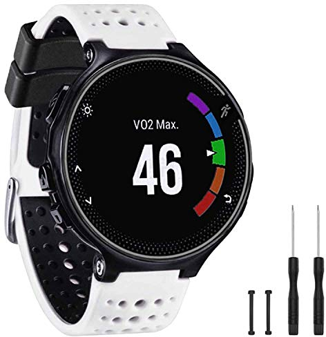 GVangel Bracelet de rechange en silicone souple compatible avec montre connectée Garmin Forerunner 220/230/235/620/630/735XT/235 Lite Unisexe, blanc/noir