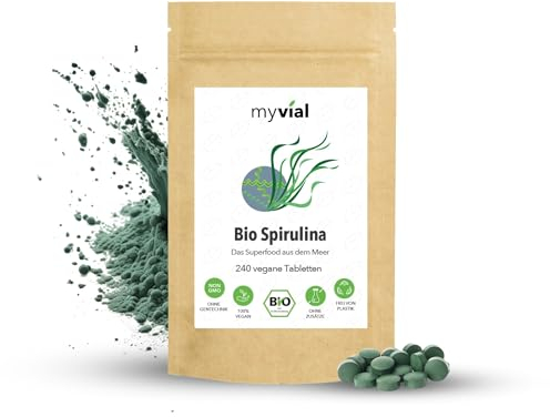 Bio Spirulina Tabletten 240 Stück – Hochdosiert & naturrein – Zellwand aufgebrochen – Ohne Zusätze & Presshilfen – Vegan & plastikfrei – 100 % Bio Spirulina (Arthrospira platensis)