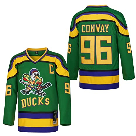 D-5 Jugend Mighty Ducks Trikot #96 Conway #99 Banks Jersey, Film Eishockey Trikot für Kinder, #96, Grün, L