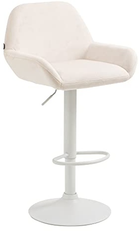 CLP Barhocker Braga Samtbezug mit Metallgestell I Höhenverstellbar und 360 drehbar I Moderner Barstuhl mit Fußstütze für Küche und Bar, Farbe:Creme, Gestell Farbe:weiß