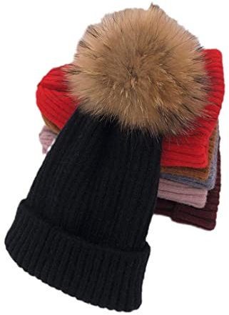 Disimlarl Winter Frühling Wollmütze Strickmütze Casual Fuzzy Mütze, Schwarz , One size