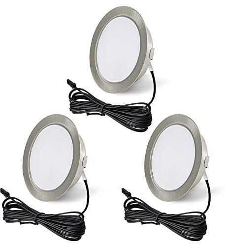 URing 3er Set LED Einbaustrahler 12V 4000K Neutralweiß 3,5W, Flach 300LM Bohrloch 55-58mm und 15mm, Dimmbar Möbeleinbauleuchte Einbauspots Mit 2M Kabel, Nickel