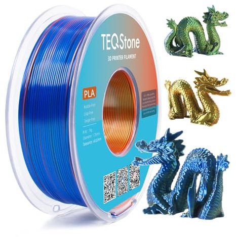 TEQStone Dreifarbig Silk PLA Filament 1.75mm 1KG, Hochglänzende Oberfläche, Nahtlose Farbübergänge, Sauber Gewickelt Maßgenauigkeit +/-0.02mm Vakuumverpackung Orange Blau Grün