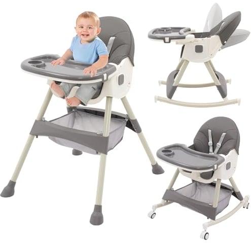hochstuhl baby 3in1 Kinderhochstuhl mit Tisch und Rollen Hochstuhl Verstellbar Klappbar Babystuhl Kombihochstuhl mitwachsend esszimmerstuhl ab 6 Monate Kinder kleinkinder grau