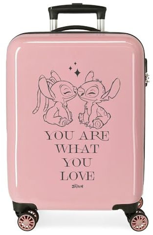 Disney Joumma Stitch You Love Valise Cabine Rose 38 x 55 x 20 cm Rigide ABS Fermeture à Combinaison latérale 34 l 2 kg 4 Roues Bagage Main, Rose Amour, Valise