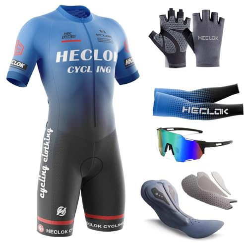 HECLOK Combinaison de cyclisme à manches courtes pour homme，Cyclisme Body，Mens Pro Trifonction manches courtes Triathlon Racing Tri Suit，Rembourrage premium spécifique à la compétition (TYP-9,L)