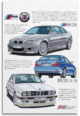 NSNAL Vintage-Auto-Poster E46 M3 & E30 M3 Rennwagen-Poster, dekorative Malerei, Leinwand, Wandposter und Kunstdruck, moderne Familienschlafzimmer-Dekoration, Poster, 40 x 60 cm