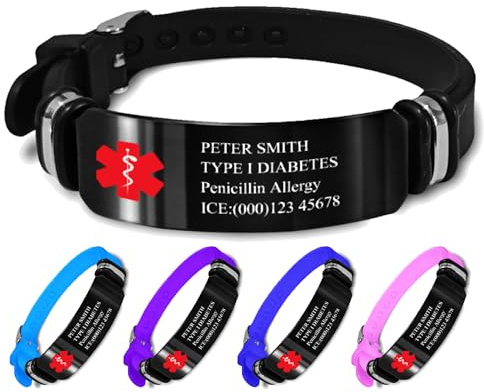 Personalisierbares Medizinisches Notfall-Armband für Damen und Herren - Individuelles Foto-ID-Band Mit Gravur, Name, Text - Silikon Sport-Armband