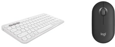 Logitech Pebble Keys 2 K380s, Multi-Device Bluetooth Wireless Keyboard with Customisable Shortcuts & Pebble Mouse 2 M350s Slim Bluetooth Wireless Mouse, Portable, Lightweight