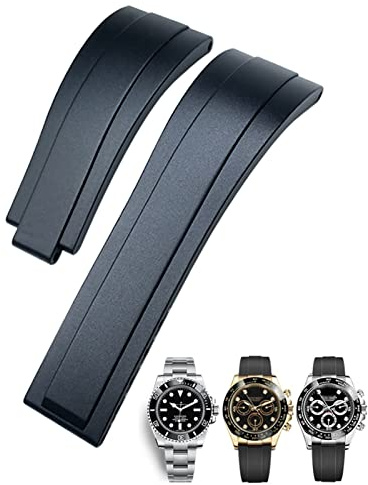 Clouism 20mm 21mm cinturino in gomma per Rolex Daytona Submariner GMT Yacht-Master OYSTERFLEX cinturino in silicone braccialetti con fibbia deployante(Black without buckle,20mm)
