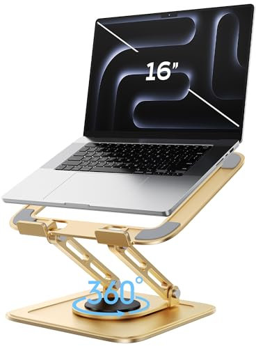 LOXP Adjustable Laptop Stand, Computer Stand with 360 Rotating Base, Ergonomic Laptop Riser Mount for Desk Foldable Protable Computer Desk Fits with MacBook Pro Air (10-16) - Gold