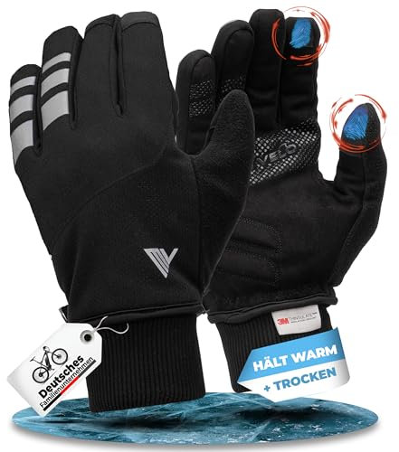 MIVELO Fahrradhandschuhe mit Thermo-Fleece I Wasserfest & Winddichte Handschuhe I Touchscreen fähig I Winterhandschuhe für kalte Temperaturen I Fahrradhandschuhe Herren Winter (Schwarz, M)