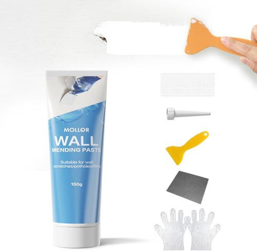 MOLLOR Wandreparaturcreme, 150g Fertig Spachtelmasse Weiß Innen, Wand Reparatur Reparaturspachtel Set Für Löcher Wand Füllen, Bohrloch Füllung und Füllen von Rissen