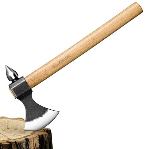 Freelander Axt Holz Spalten Holzgriff Handgeschmiedet Outdoor Survival Axt mit Hammer, Spaltaxt für Holz Prof Beil Outdoor Bushcraft Camping Beil Geschenk für Männer