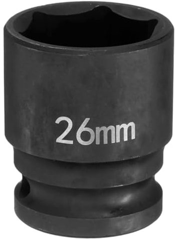 sourcing map 6 Point Impact Socket 26mm Metric Socket 1/2 Square Drive 1.65 (42mm) Long Phosphated Cr-Mo Steel Spindle Axle Hex Nut Sockets, Black