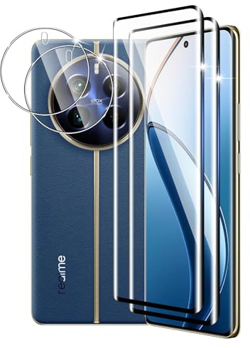 DXULWLM 2+2 Piezas Cristal Templado para Realme 12 Pro Plus/12 Pro,con protector de Lente de cámara,HD transparente,3D Cobertura Completa,Dureza 9H,Sin Burbujas,Anti-Arañazo Protector de Pantalla