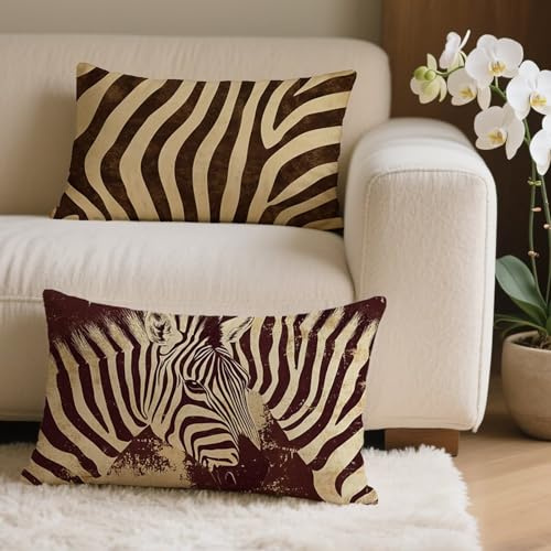 Outdoor Kissen 50x70 cm 2 Stück, Braun Kissenbezug Rechteckig 50x70 Dekorative Kissenhüllen Wetterfest Sofakissen, Zebra Kissenbezüge Samtkissen Dekokissen für Sofa Garten Deko Aesthetic Q-9270
