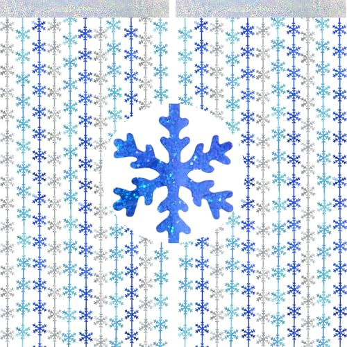 G2PLUS Weihnachten Lametta Vorhang Glitzer: 2 Stück Blau Silber Vorhänge | Schneeflocke Metallic Lamettavorhängen für Weihnachten Party Dekorationen, 1x2m
