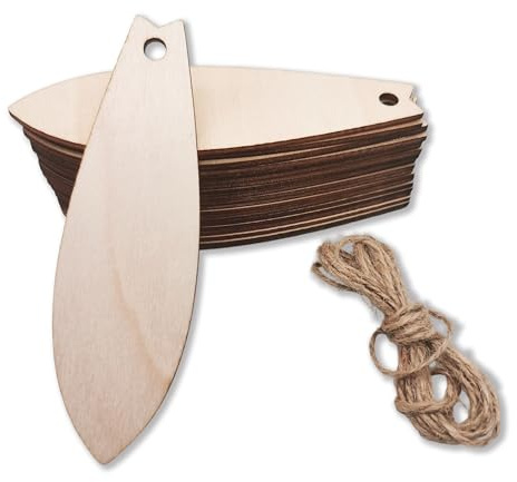20 Stück Surfbrett-förmige DIY Handwerk - Surfbrett hängende Ornamente mit Löchern, Hanfseil Tags für Sommerurlaub und Pool Party Dekorationen