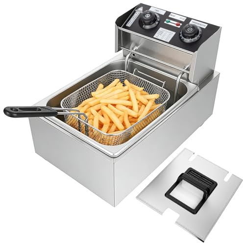 6 Litre Deep Fat Fryer with Basket, Easy Clean Stainless Steel Electric Fryer, Adjustable Temperature 60–200°C, Viewing Window Lid, 2000W Fast Heat Fryer for Chips, Chicken and Seafood