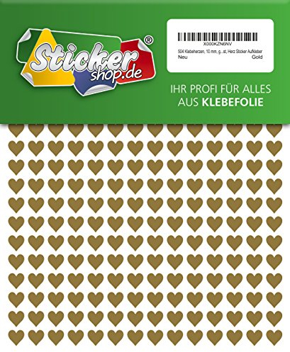 504 Klebeherzen, 10 mm, gold, aus PVC Folie, wetterfest, Herz Sticker Aufkleber