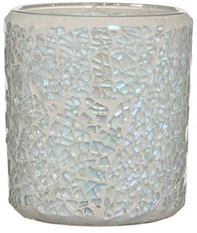 L'Héritier Du Temps Photophore Porte Bougie Pot Décoratif en Verre Mosaïque ou Craquelé Blanc 7x7x8cm