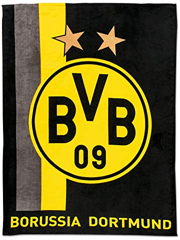 Borussia Dortmund Fleecedecke/Decke mit Streifenmuster BVB 09 - Plus gratis Aufkleber Forever Dortmund
