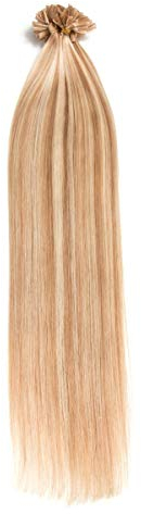 Gesträhnte Bonding Extensions aus 100% Remy Echthaar - 25x 1g 50cm Glatte Strähnen U-Tip als Haarverlängerung und Haarverdichtung in der Farbe #18/613 Dunkelblond/Helllichtblond