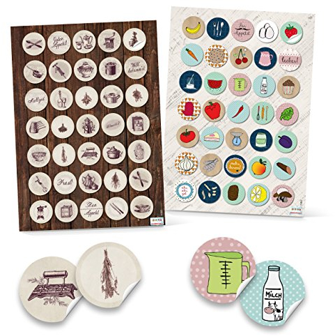 Logbuch-Verlag Aufkleber SET Küche 2 x 35 Obst Gemüse Ernährung Essen eigenes Kochbuch gestalten rund 3,2 cm Sticker