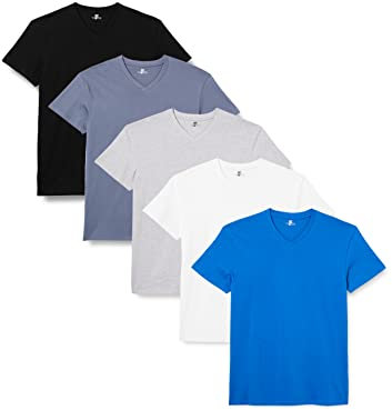Lower East LE156 Camiseta, Negro, Azul Ahumado, Azul Real, Gris Claro Mezcla y Blanco (Paquete de 5), Medium (Pack de 5) para Hombre