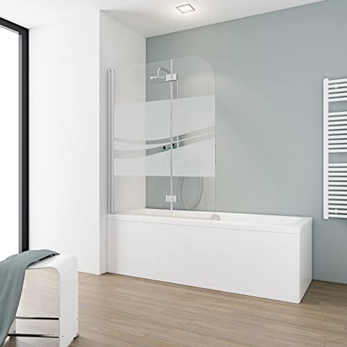 Schulte Duschabtrennung, faltbar für Badewanne, stabiler Aufbau, 112 x 140 cm, 5 mm ESG-Glas Liane, alunatur, Scharnier eckig D3353 01 197 2 22