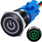 mxuteuk 19mm interruttore a pulsante di blocco 1 NO 1 NC SPDT ON/OFF guscio in metallo nero, con luce del simbolo di alimentazione verde 12v, presa con filo