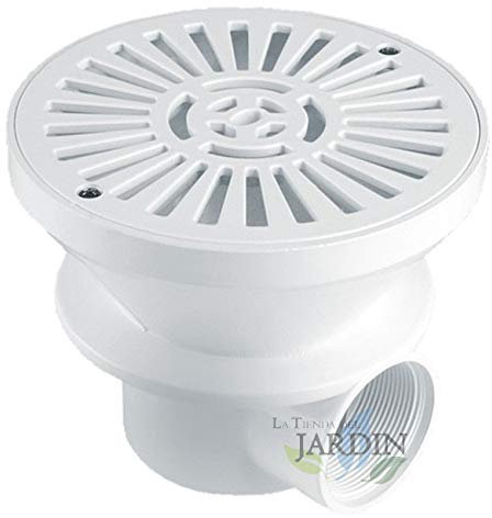 Suinga Sumidero Redondo Blanco para Piscina 18,2 cm, Conexión 2'' – Completo con Cuerpo, Rejilla y Tornillos de Fijación